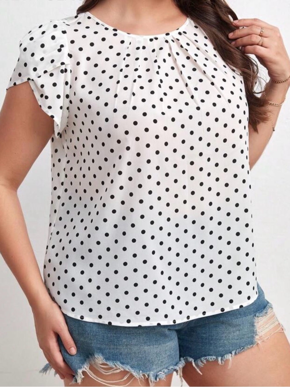 SHEIN White Polka Dot Flutter Sleeve Blouse